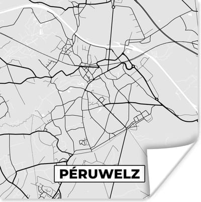 Poster Stadskaart – Zwart Wit - Kaart – Péruwelz – België – Plattegrond - 100x100 cm XXL