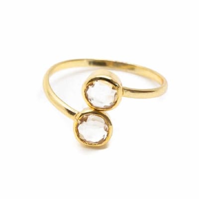 Geboortesteen Ring Bergkristal April – 925 Zilver & Verguld – Verstelbaar
