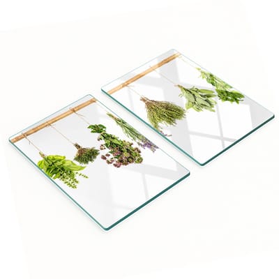 Decoratieve glazen snijplanken voor in de keuken met kruidenkoord 2x40x52 cm