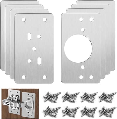 Set van 8 Keuken Deur Scharnier Reparatieplaten 9x4.8cm, RVS Vervangingsplaten voor Kastdeuren, Duurzame Bevestigingsplaten met Gaten voor Eenvoudige Montage
