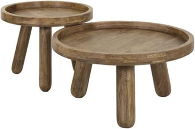 Salontafel Tripod set van 2 rond mangohout - Zandkleur