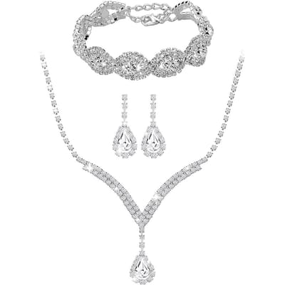 Prachtige Twist Rhinestone Ketting Oorbellen Armband Driedelige Kristallen Sleutelbeenketting Diner Accessoires Ketting wit