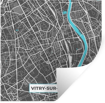 Muurstickers - Sticker Folie - Frankrijk - Plattegrond - Stadskaart - Kaart - Vitry-sur-Seine - 100x100 cm - Plakfolie - Muurstickers Kinderkamer - Zelfklevend Behang XXL - Zelfklevend behangpapier - Stickerfolie
