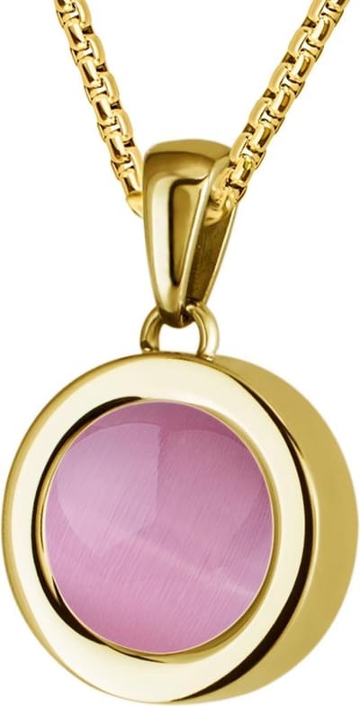 Quiges 12mm Mini Munt Hanger Verguld RVS Schroefsysteem Glans met Cat's Eye Roze Munt en Anker Ketting 42-46cm