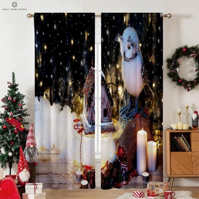 Kerstman Circulair Bloemenpatroon Bedrukt Gordijn, Tunnelzak, Geschikt voor Slaapkamer, Woonkamer, Buitendecoratie W50xH130(CM)x2PCS&Grommet Top gray