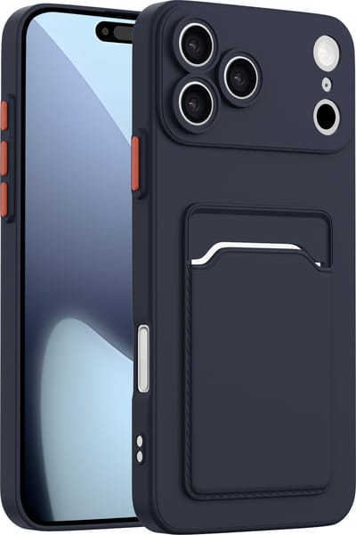 ShieldCase back cover hoesje met pasjeshouder & camerabescherming geschikt voor iPhone 17 Pro Max (donkerblauw) – sterke case met kaarthouder, premium bescherming en slank design