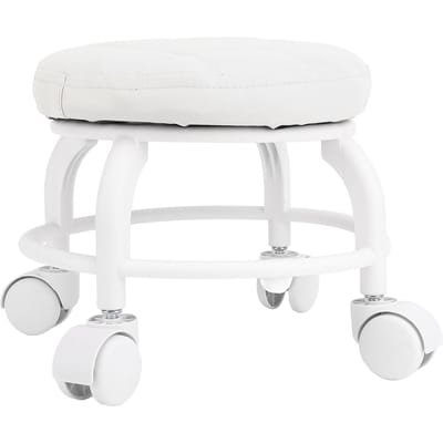 Lage Kruk PU Leer Lage Kruk Mute Wiel Draaibaar Lage Hoogte Ronde Roller Stoel voor Thuis wit