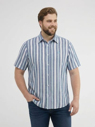 LERROS Comfortabel overhemd met korte mouwen en stijlvolle strepen, grote maten , Maat: 3XL , Kleur: TRUE BLUE , 100% katoen
