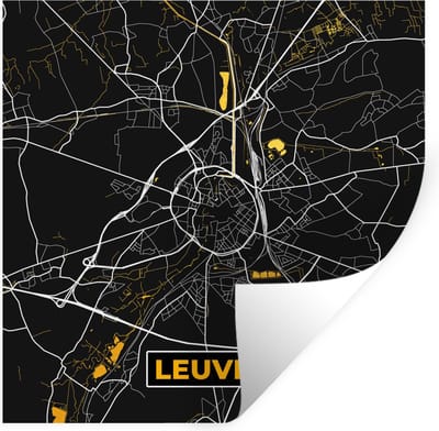 Muurstickers - Sticker Folie - Leuven - Goud - Stadskaart - Plattegrond - Kaart - 100x100 cm - Plakfolie - Muurstickers Kinderkamer - Zelfklevend Behang XXL - Zelfklevend behangpapier - Stickerfolie
