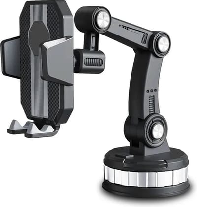 DrPhone FlexiGrip – 360° Draaibare Auto Telefoonhouder – Met Zuignap – Verstelbare Arm – 60 Tot 105mm – Horizontaal & Verticaal - Zwart