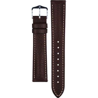 HIRSCH Boston Horlogebandje - buffelkalfsleer, 18 mm Breedte bevestiging, bruin - glanzend zilver Sluit, past op Garmin Uhren, Huawei Watch, Fossil Gen