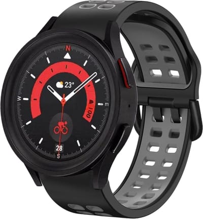 Siliconen bandje - geschikt voor Samsung Galaxy Watch 7 / Watch FE / Watch 6 / Watch 6 Classic / Watch 5 / Watch 5 Pro / Watch 4 / Watch 4 Classic - zwart-grijs