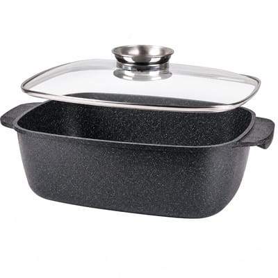 Royal Swiss® Braadpan Inductie 35 CM - 7 Liter - Met Glazen Deksel - PFAS Vrij - Braadslede Voor Oven - Geschikt Voor Alle Warmtebronnen - Zwart