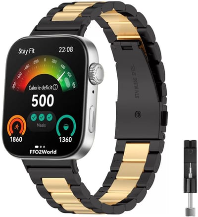 Stravo Stalen schakel bandje Geschikt voor Huawei Watch Fit 5 / Watch Fit 5 Pro / Watch Fit 4 / Watch Fit 4 pro / Watch Fit 3 – Metalen RVS Horlogebandje – Zwart / goud