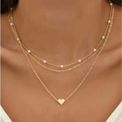 Livano Ketting - Dames - Staal - Nep zilver - Met Hanger - 3 Stuks - Nep Goud