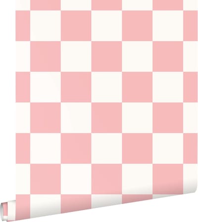 ESTAhome behang geblokt motief roze en wit - 53 cm x 10.05 m - 139998