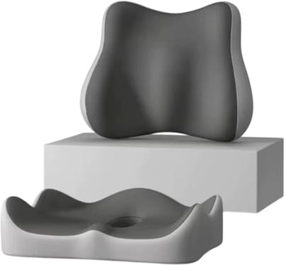 2-delige Set Ergonomische Memory Foam Rugkussens – Lumbar Rugsteun voor Autostoel en Bureaustoel, Ondersteuning Onderug, Rugpijn Verlichting & Comfort Kussen - Grijs