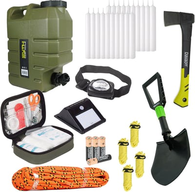 Eurocatch Noodpakket Incl Jerrycan-Schep--EhboKit-Hoofdlamp-Kaarsen-Touw-Solar Verlichting