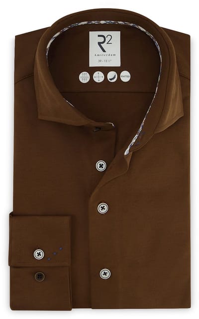 R2 Overhemd Knitted Bruin - Maat 46 - Heren - Overhemden Casual