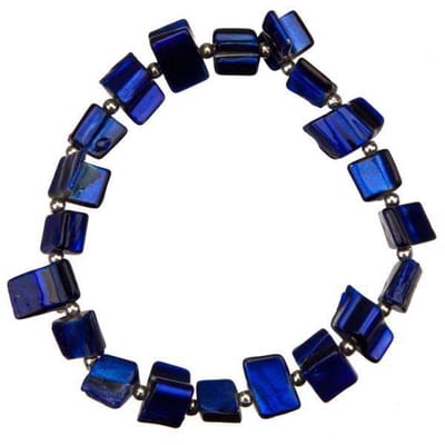 Schelpen armband Shell Small Blue - cobalt blauw - elastisch armband - luxe sieraden zakje - blauw armband - armband dames