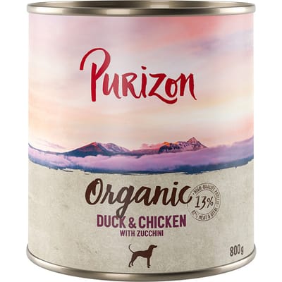 Voordeelpakket Purizon Organic 24 x 800 g - Eend en kip met courgette