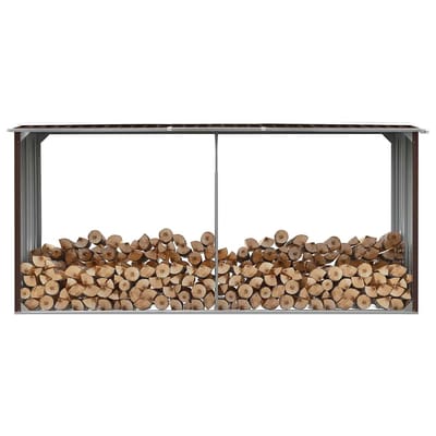 vidaXL - Haardhoutschuur - 330x92x153 - cm - gegalvaniseerd - staal - bruin