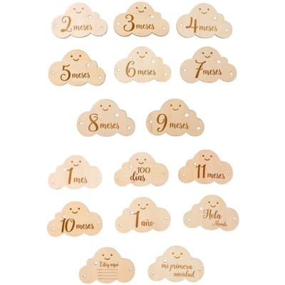 Ensemble de 8 pièces Cartes Jalon Bébé en Bois Pour Nouveau-né Forme Nuage Mignonne Accessoires Accessoires Photo Cartes Mois Autocollant Cadeaux Nouveau-né