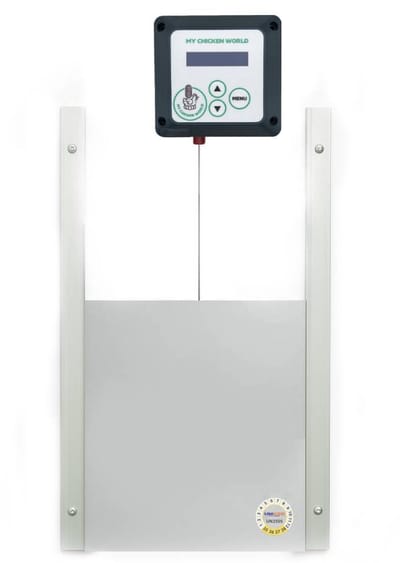 UniEgg® My Chicken World Automatisch kippenluik met lichtsensor en timerfunctie (inclusief batterijen, optioneel Netstroom) - Premium Metaal – Speciaal voor dieren en zekerheid voor een Premium kwaliteit