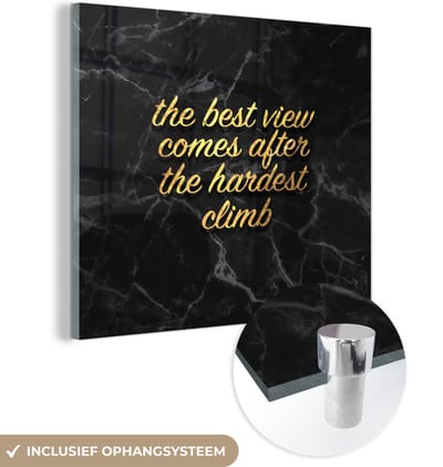 MuchoWow® Glasschilderij 50x50 cm - Schilderij acrylglas - Quotes - Spreuken - Goud - Marmer - Foto op glas - Schilderijen