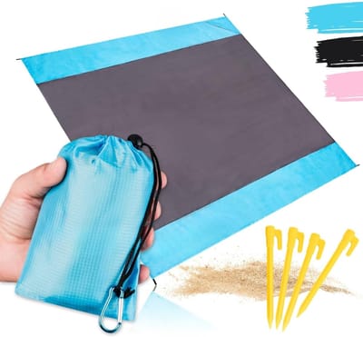 Famanu – stranddeken - outdoor picknickkleed - beach blanket - ultralicht - dun - 200 x 200 cm - waterafstotend - compact - zandvrij - mini pocket deken - incl. tas - 4 haringen - karabijnhaken