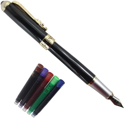 Elegante vulpen met parelmoer afwerking en gouden draak, luxe schrijfgerei set