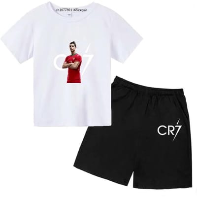 Ensemble de sport d'été pour enfants, Garçons et Filles, Ensemble 2 pièces Décontracté à Manches Courtes et Pantalon 160 white