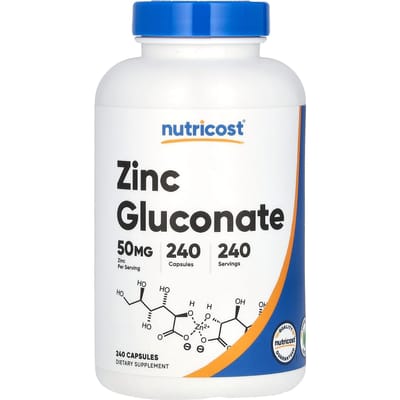 Nutricost, gluconate de zinc, 50 mg, 240 gélules