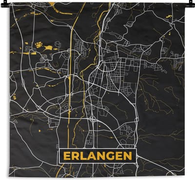 Wandkleed - Wanddoek - Plattegrond – Erlangen – Goud – Stadskaart – Kaart - Duitsland - 180x180 cm - Wandtapijt