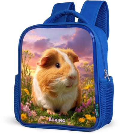 NoBoringSuitcases.com® - Rugzak blauw - Schooltas jongens - Cavia in bloemenveld - Kinder rugtas jongen - Boekentas kind - Kinderrugzak voor school - Schoolrugzak