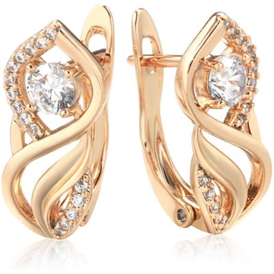 Boucles d'oreilles pendantes couleur or rose Mode Zircon naturel Boucles d'oreilles en cristal vintage Pour femmes Bijoux fins quotidiens beige