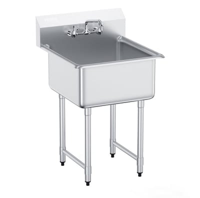 RVS Keukenspoelbak - Vrijstaande Wasbak met Kraan - 68,6 x 61 x 104,1 cm - 104 kg Draagvermogen - Zilver