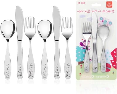 Kinderen Bestekset met Gravure, 6-delige RVS Set met Vork, Mes en Lepel voor Meisjes van 3-4 Jaar, Perfect voor Eten en Leren