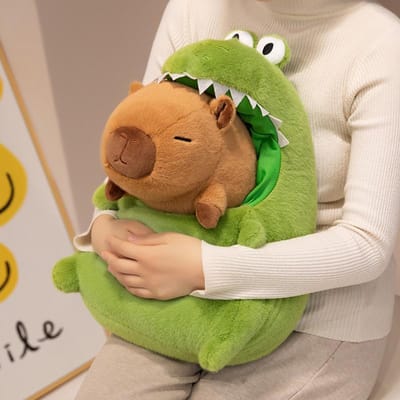 Nieuwe Capybara Met Draagbaar Groen Dinosaurus Krokodil Pluche Speelgoed Kawaii Pluche Zacht Simulatie Capibara Pluizig Knuffeldier Speelgoed 30cm