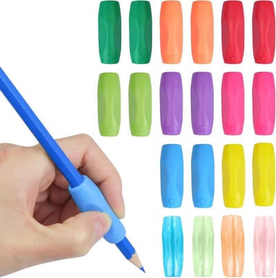 Set van 20 ergonomische schrijfhulpmiddelen voor kinderen, penhouders van silicone, ideaal voor links- en rechtshandige gebruikers, bevorder schrijfvaardigheid en comfort