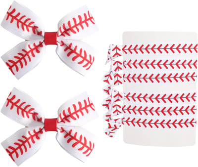 Baseball Haarclips en Haarstrikken Set, Rood Witte Cheerleading Bogen en Mode Barrettes voor Meisjes, Baby's en Tieners