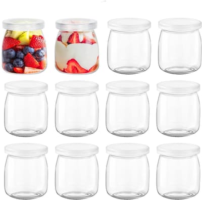 Multifunctionele Dessertglazen met Deksel, Transparante Jars voor Pudding, Yoghurt en Mousse - Set van 12 Stuks