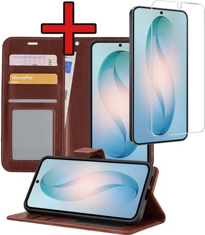 Hoesje - Met Screenprotector - Geschikt voor Samsung Galaxy S26 - Luxe Pasjeshouder - Flipcase - Bookcase Portemonee - Flip Case - Kunstleer Book Case - Book Cover - Walletcase - Portemonneehoes - Telefoonhoes - Bruin