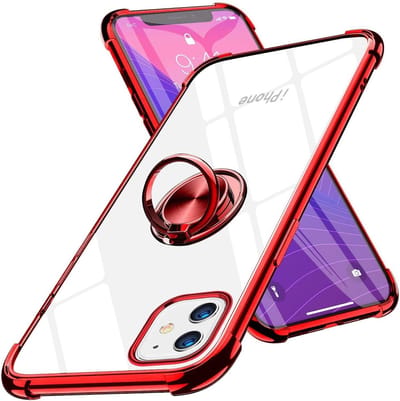 Hoesje Geschikt voor iPhone 12 Mini hoesje - Backcover met Ringhouder - Verstevigde hoeken - Transparant / Rood