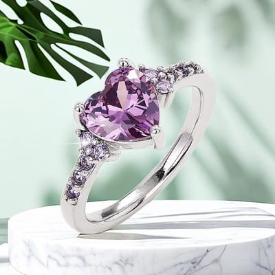 Huitan Charmantes Bagues Cœur Zircon Cubique Violet pour Femmes Romantique Cérémonie de Mariage Fête Accessoire Nuvelle Bijouterie Tendance 6 gray