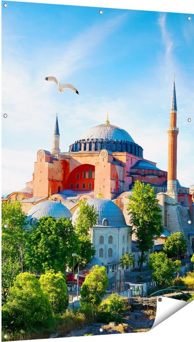 Gards Tuinposter Hagia Sophia Moskee in Istanbul - 100x150 cm - Tuindoek - Tuindecoratie - Wanddecoratie buiten - Tuinschilderij