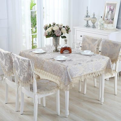 Nieuwe Bloemen Europese Jacquard Tafelkleed Kant Tafelkleed Tafelloper Bruiloft Decor Stoelkussen Tafelkleed Stofdichte Doek 60x60 cm white
