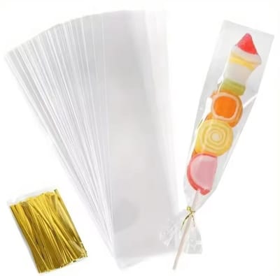 Transparant Cellofaan lange zakjes 50 stuks - met gekleurde binders -Plastic Zakjes | Uitdeelzakjes transparant | Uitdeelzakjes voor kinderen | Cadeauzakjes | Inpakzakjes | Traktatie zakjes | Uitdeel cadeaus verpakkingszakje verjaardag