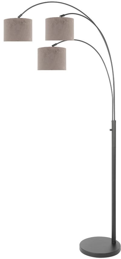 3 Lichts Vloerlamp Sparkled Light 3823ZW met Grijze Velours Kappen van Steinhauer, Kantelbaar, Metaal/Textiel, Binnen, Klassiek, Afmetingen 3823ZW