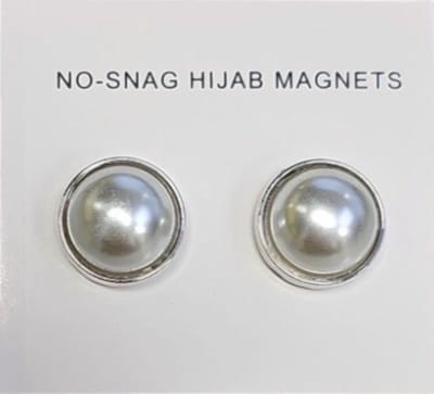 2x Hoofdoek Magneet -Magnetische Broche Parel Acryl - Magneetbroche - Sjaal - Hijab Accessoires - Abaya - 16mm - 2 Stuks - Zilver Wit